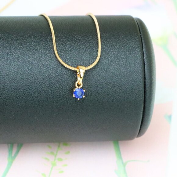 "Tiny Round Blue Pendant in Gold Finish for Delicate Everyday Style, XPPT1657 - Picture 4 of 13